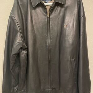 Polo by Ralph Lauren Men's Dark Gray Leather Bomber Jacket